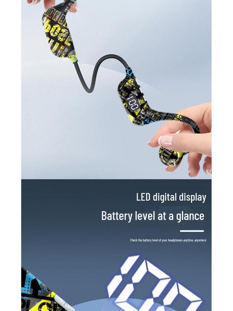 AKZ-G9 Vibration Bone Conduction Bluetooth Earphones with Card Slot, Digital Display, Neckband Design, and Long Battery Life.