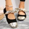 Damskie płaskie buty z kokardą o szerokiej tęgości, Mary Janes w stylu color blocking, wsuwane, codzienne mokasyny damskie w stylu tweedowym