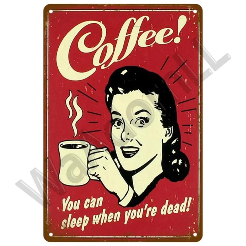 Vintage Coffee Metal Sign | Retro Tin Wall Art | Kitchen/Bar/Cafe Decor