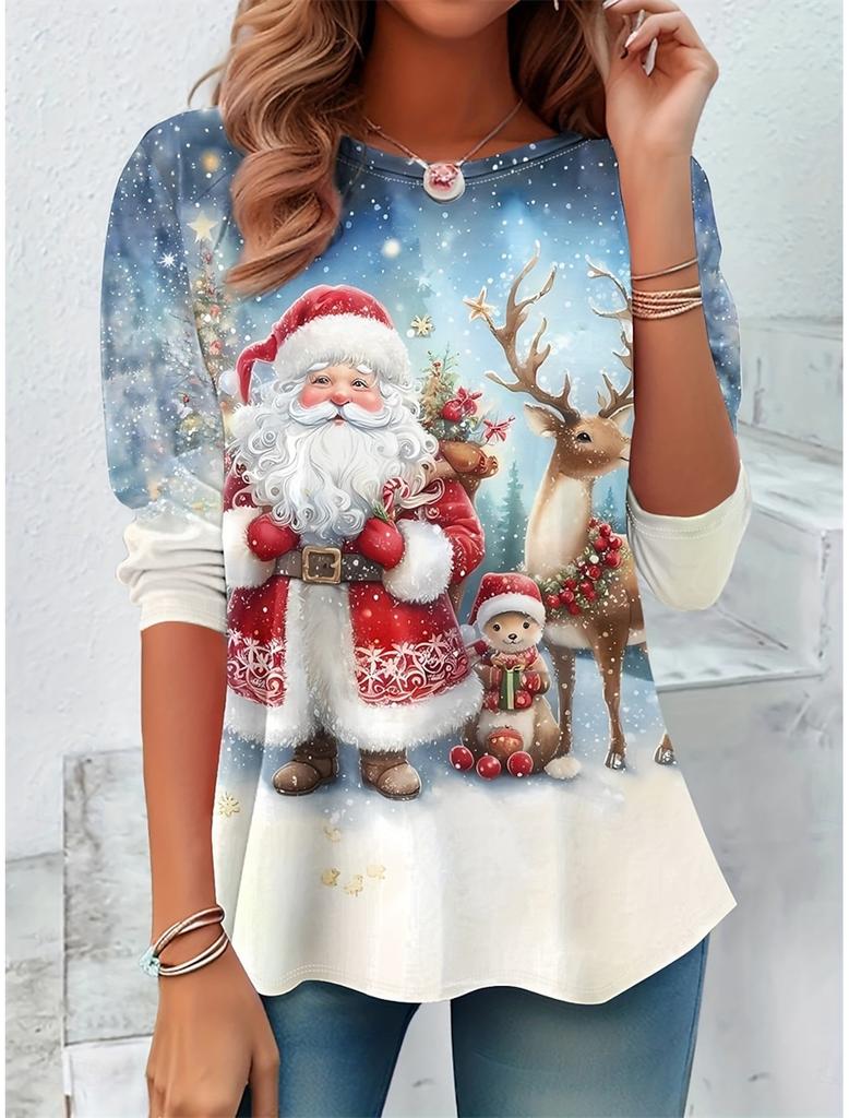Women's Sweatshirt 3D Prints Christmas Theme Kawaii Graphics Long Sleeve T-shirt Casual Loose Fit O-Neck Tee Long Sleeve Tops