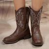 Damen Herbst-Winter Bestickte Mittellange Mode-Stiefel, Retro-Stil, Blockabsatz Langstiefel.