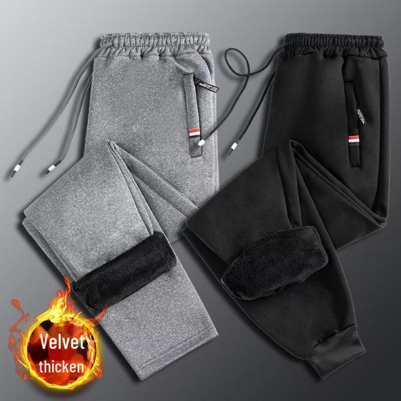 Boys' Solid Color Plus Velvet Thickened Sweatpants - Casual Winter Trend for Teens