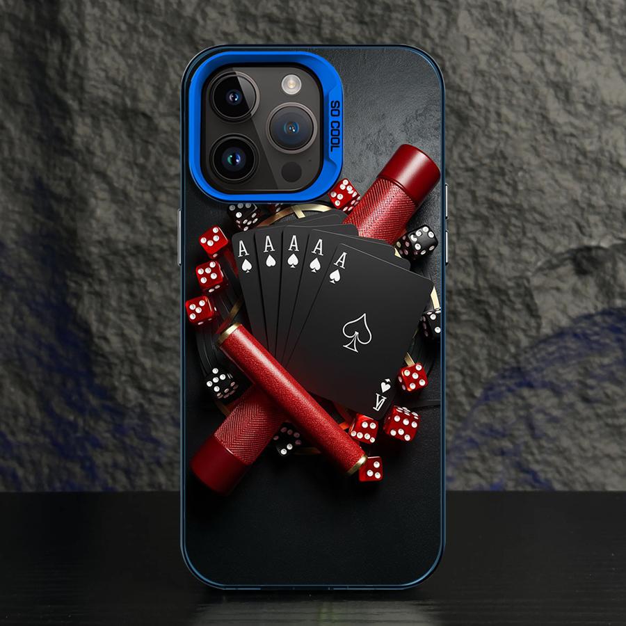 Phone Case for iPhone 15 16 Pro Max 11 13 Pro 14 Plus 12 11Pro 15Pro Max 16e Shell Cover Fundas Poker Cards And Dice