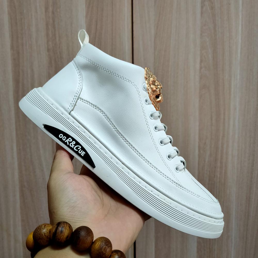 Fashion Men's leather Casual shoes Spring and fall new designer print fashion lace-up flat casual shoes