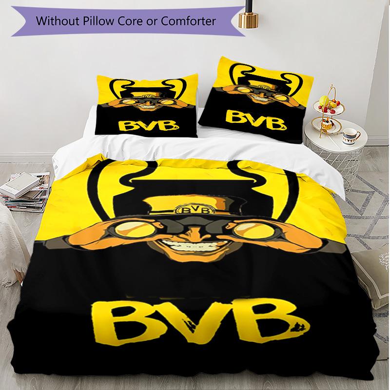 3-teiliges Bettbezug-Set (1 * Bettbezug + 2 * Kissenbezug, ohne Kern), Borussia Dortmund Druck Weiches Ganzjahres-Bettwäscheset, Heimschlafzimmer-Dekoration Geschenk