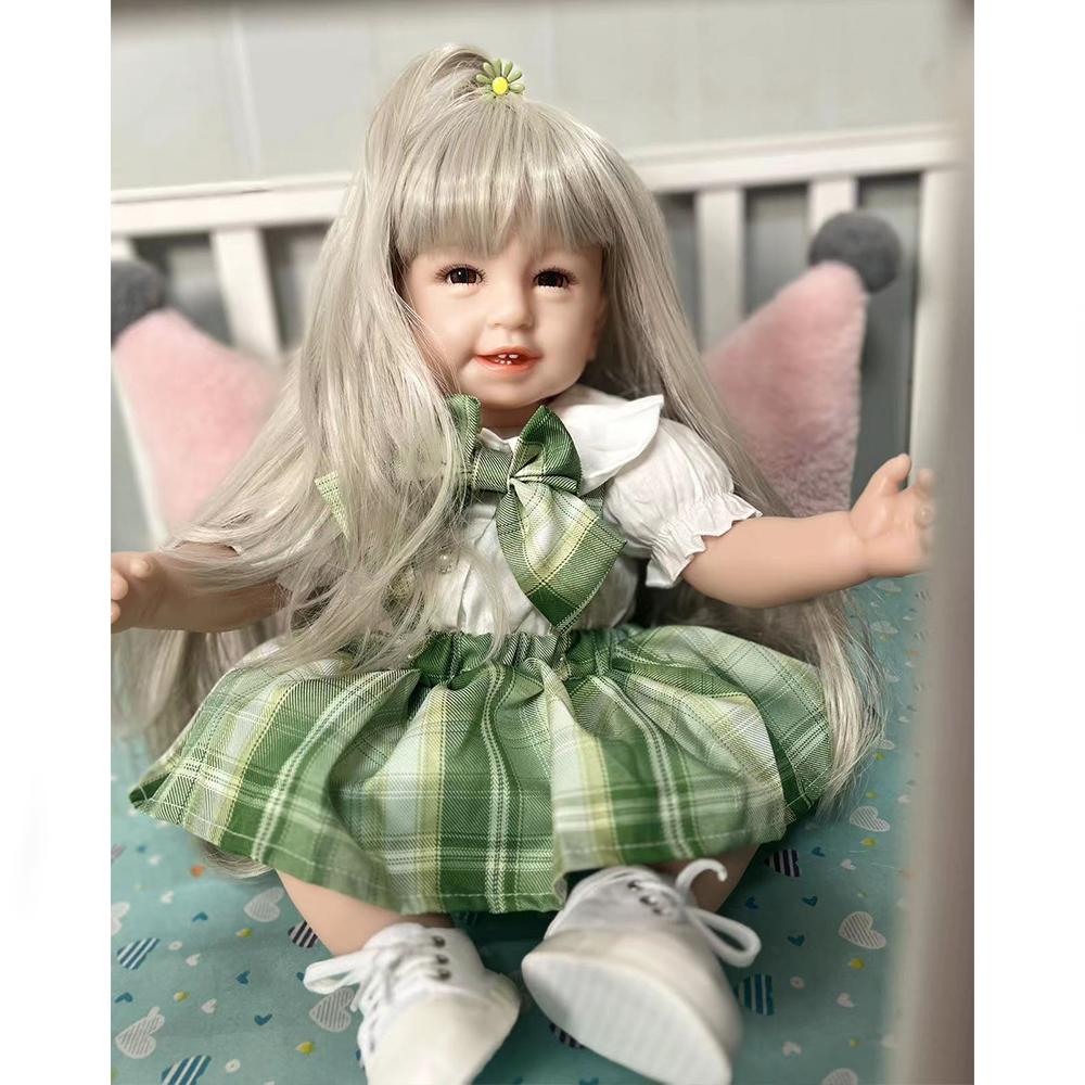 KEIUMI High Quality Reborn Baby Dolls Cloth Body Cute 55 cm Boneca Reborn Girl with Long Hair Cosplay Smile Bebe Toy