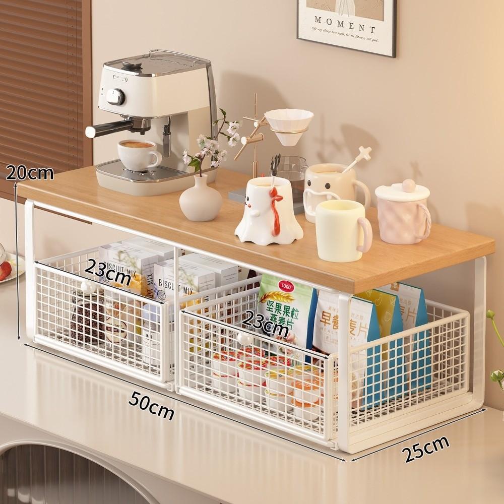 Multi-Layer Metal Storage Rack Solid Wood Countertop Storage Rack Kitchen Countertop