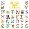 56PCS Cute Animal Flower Letter Stickers Watercolor Creative English Letter Decorative Stickers