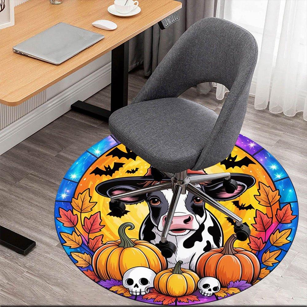 

Halloween Cow with Witch Hat StickerRound Non-Slip chair mat chair carpet for office Rugs for Office Decor Gift For Valentine s Day Mother s Day Hallo 80cm by 80cm