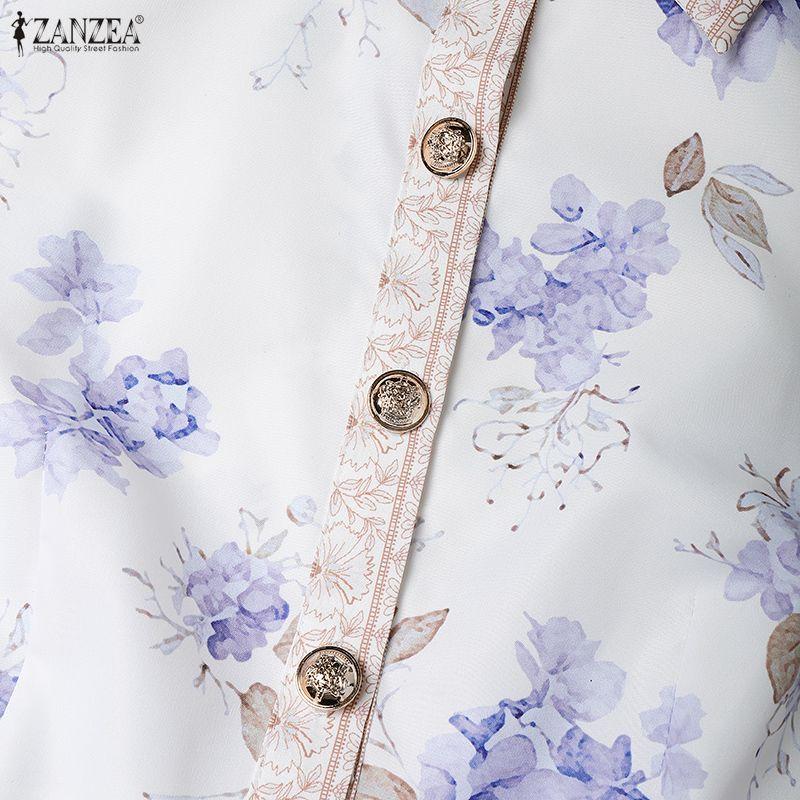 ZANZEA Women Turn Down Collar Summer Short Sleeve Casual Print Dress