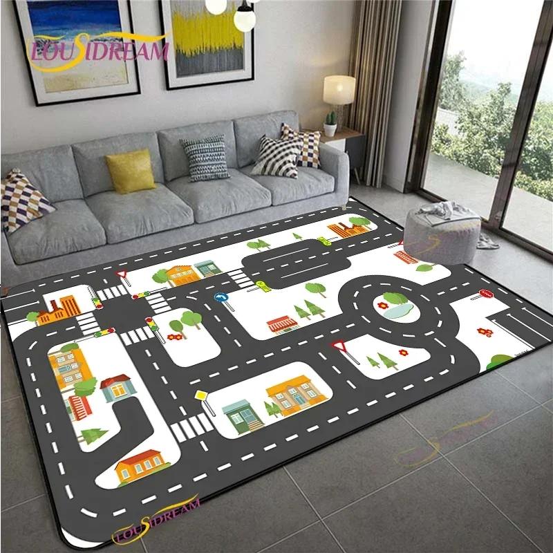 Alfombra Road Traffic Rout Map Carpet Living Room Sofa Coffee Table Bedroom Rugs Kitchen Kid Play Anti-slip Floor Mat Home Decor