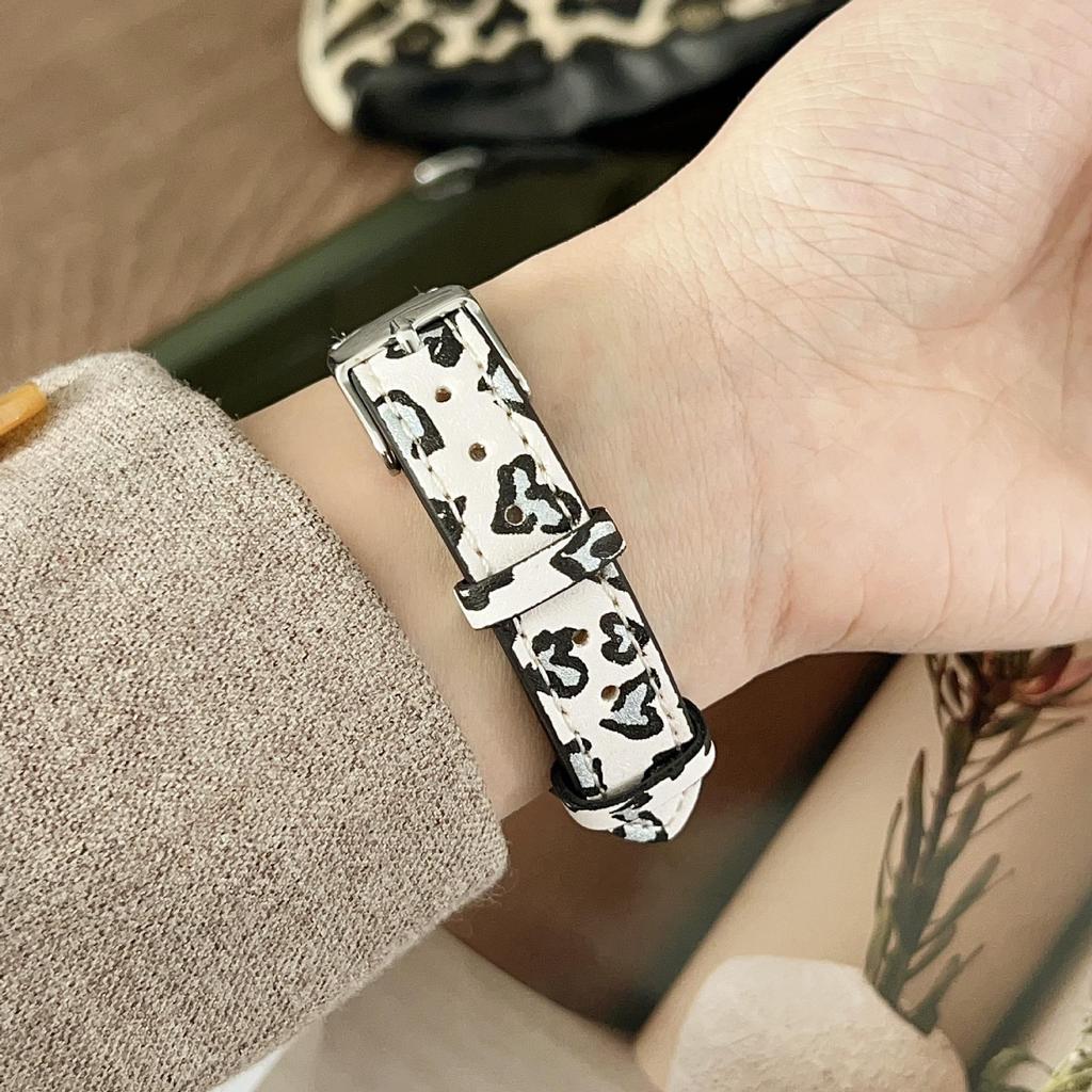 Leopard Print Leather Strap for Apple Watch 11 iWatch 10987E, Huawei FIT4, Xiaomi 9PRO