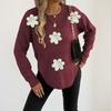 Women's T-Shirt Vintage Floral Print Round Neck Loose Long Sleeve Mid-Length Thumb Leak Top