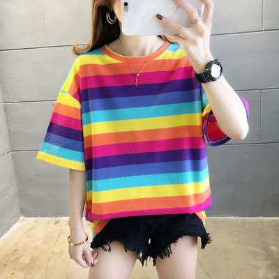 Casual Striped Short-sleeved T-shirt for Women, Loose Fit, Niche Style, Outerwear