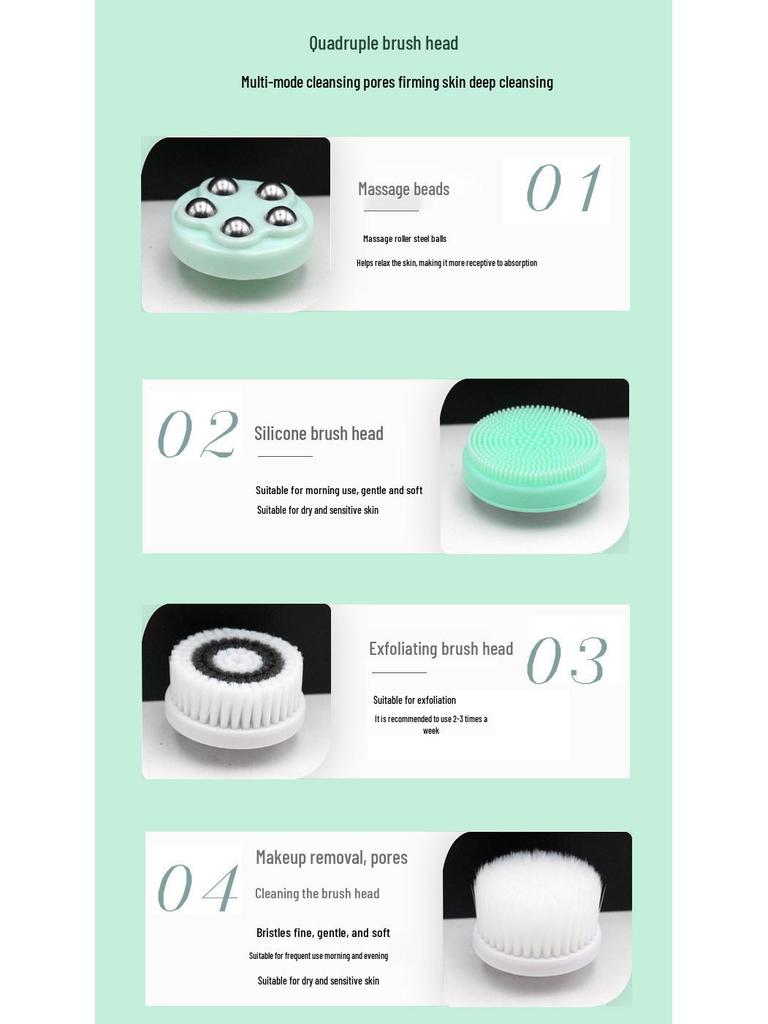 4-in-1 Electric Waterproof Facial Cleansing Brush for Blackhead and Makeup Removal