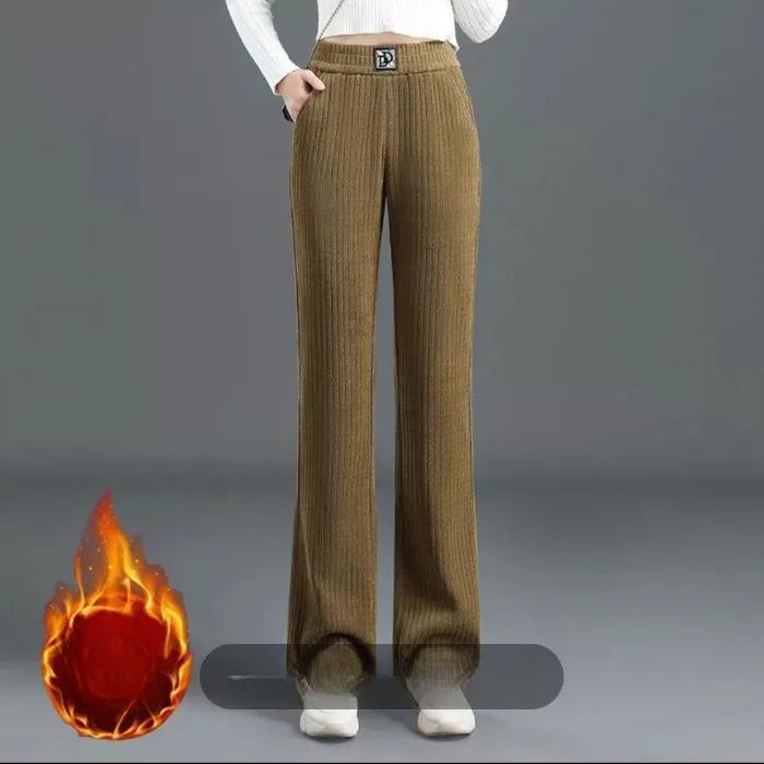 

Зимние плюшевые утолщенные теплые брюки для женщин, шаровары для мам, брюки для женщин, свободные повседневные брюки, прямые брюки черного цвета 4XL