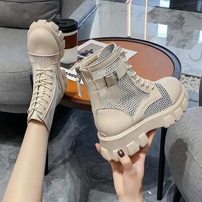 Aphixta 6cm Dicke Sohle Sommer Atmungsaktive Plateau Stiefel Damen Schnalle Große Größe 43 Schnürung Wasserdicht Höhenerhöhende Stiefel