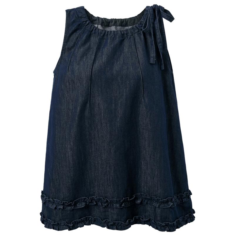 

Women s Ruffle Sleeveless Denim Top L