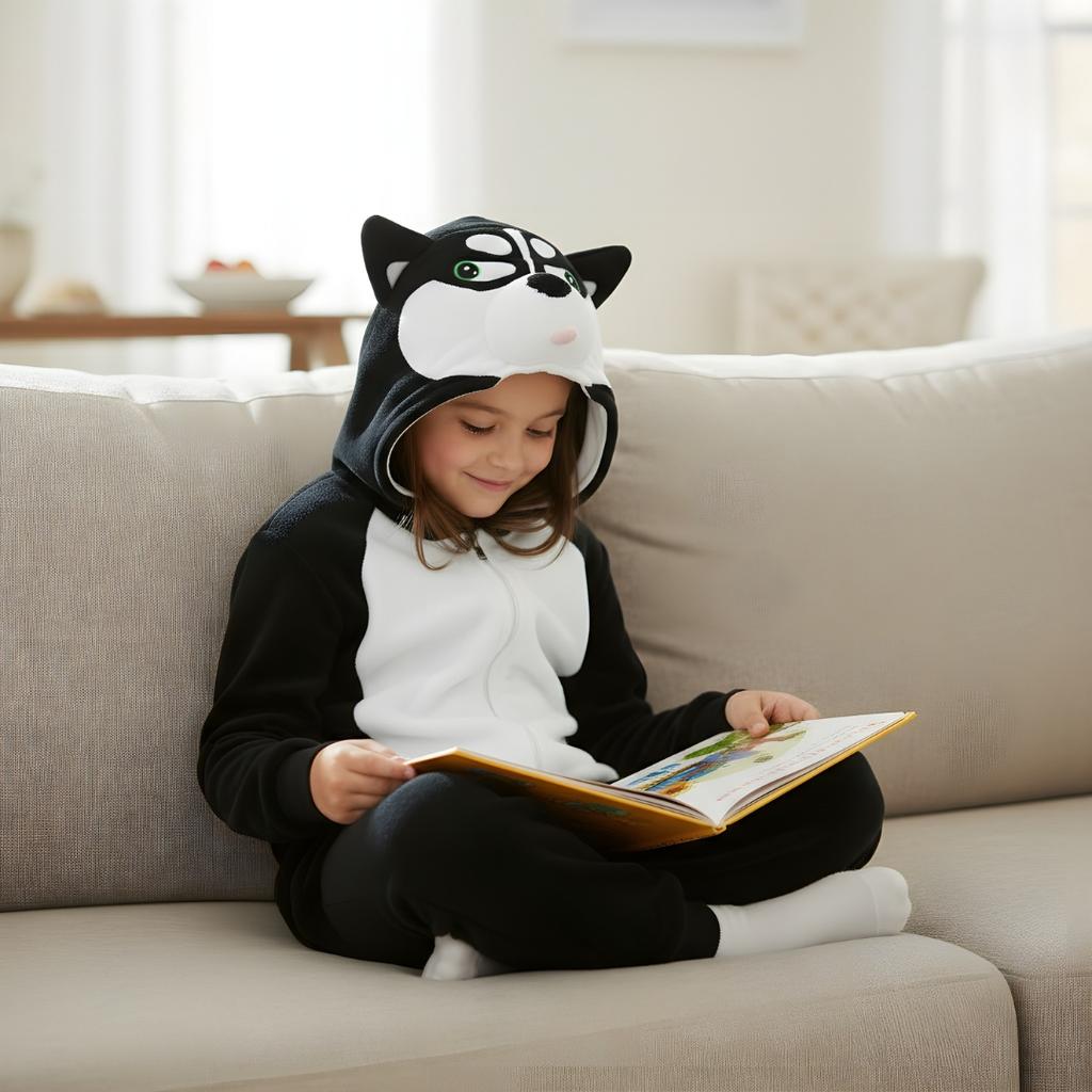 Piżama Onesie Kigurumi Kostium Przebranie Czarny Husky Dzieci 125 - 135Cm