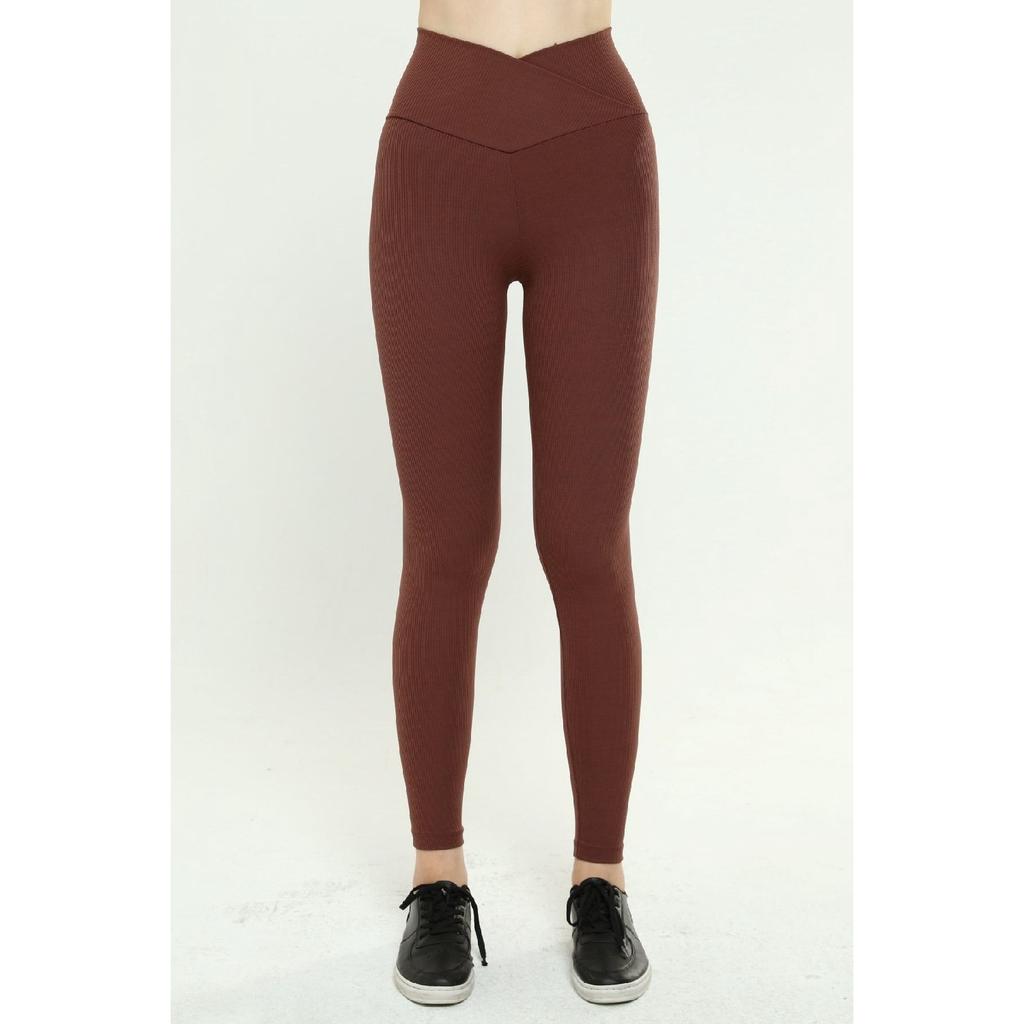 Women's Black Cross Waist Tights With Ribbed Wrap And Fleece Inside