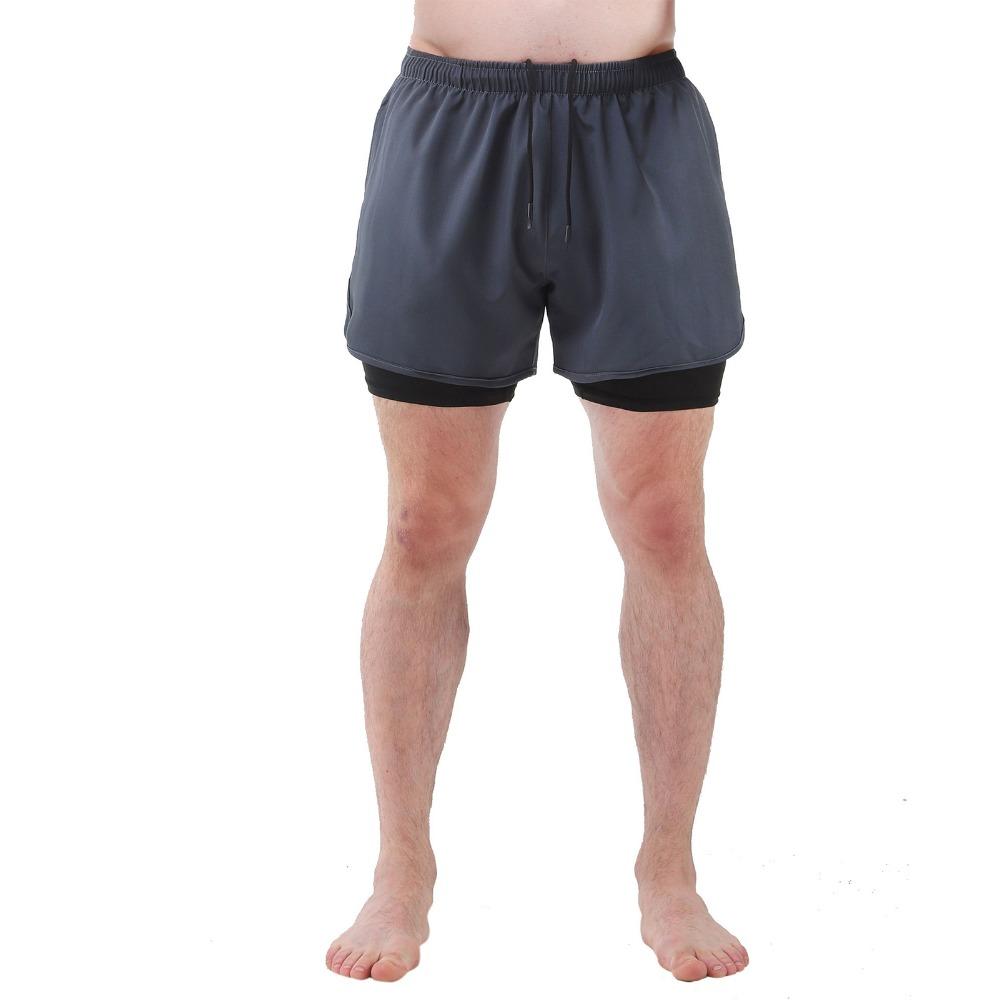 Compression Lining 2-in-1 Running Shorts Elastic Waistband Cycle Fitness Shorts  Running