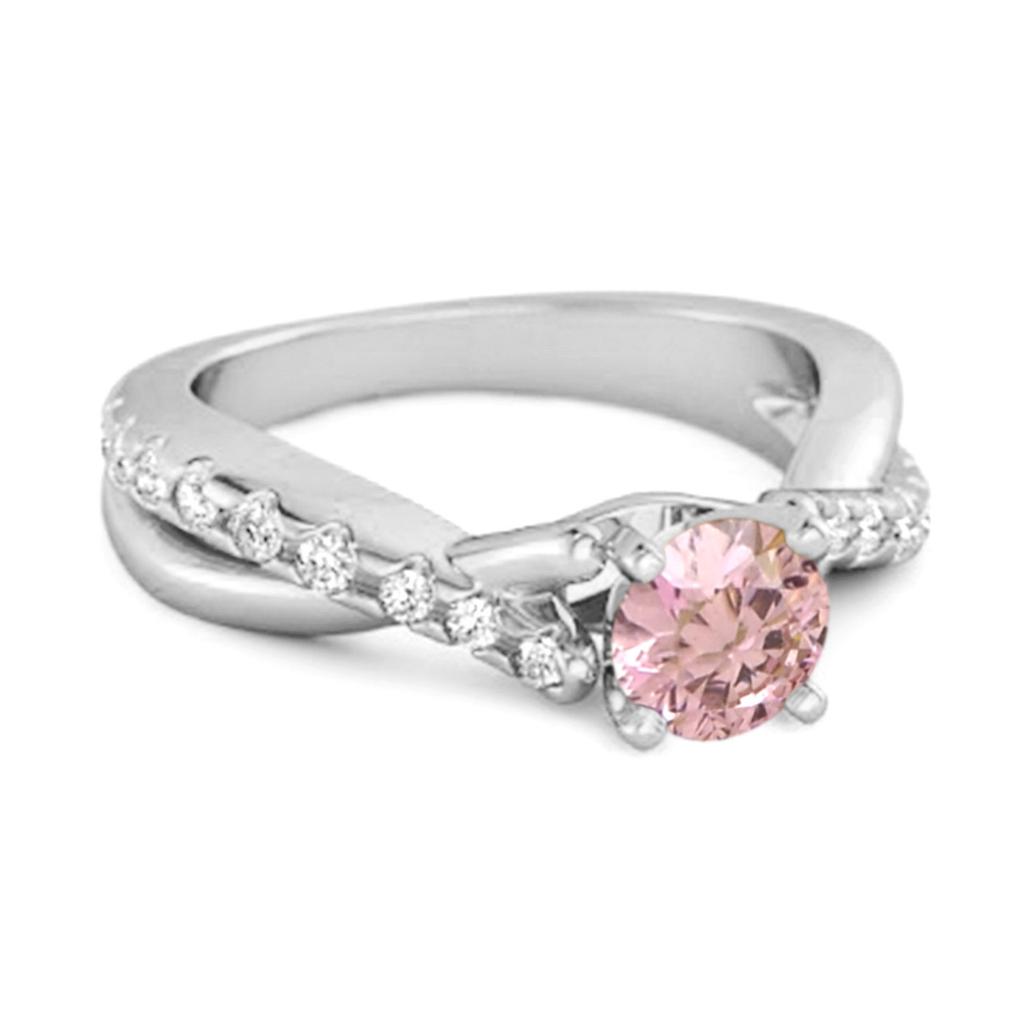 Pink CZ Crisscross Stackable Women Wedding Ring  - 925 Sterling Silver