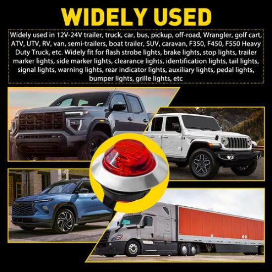 3/4" LED Strobe Light Caution Flash Warning Turn Signal Red Lamp 3-Wires 20PCS