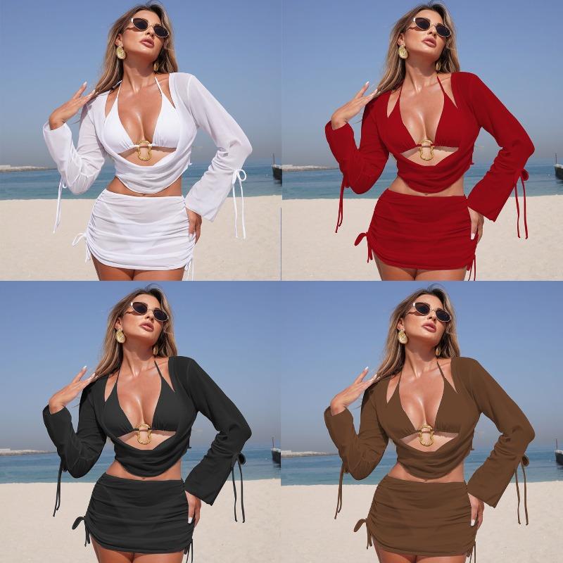 Spot European and American new fashionable and sexy four-piece bikini swimsuit women's bikini foreign trade swimsuit