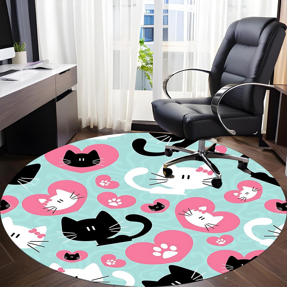 1pc Cat, Heart Carpet, Round Non Slip Durable Large Size Office Carpet, Suitable for Office