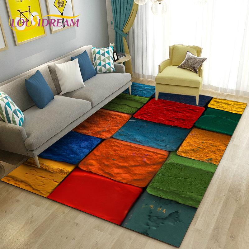 3D Colorful Cobblestone Stone Area Rug,Carpet Rug for Living Room Bedroom Sofa Doormat Kitchen Decoration,Kid Non-slip Floor Mat