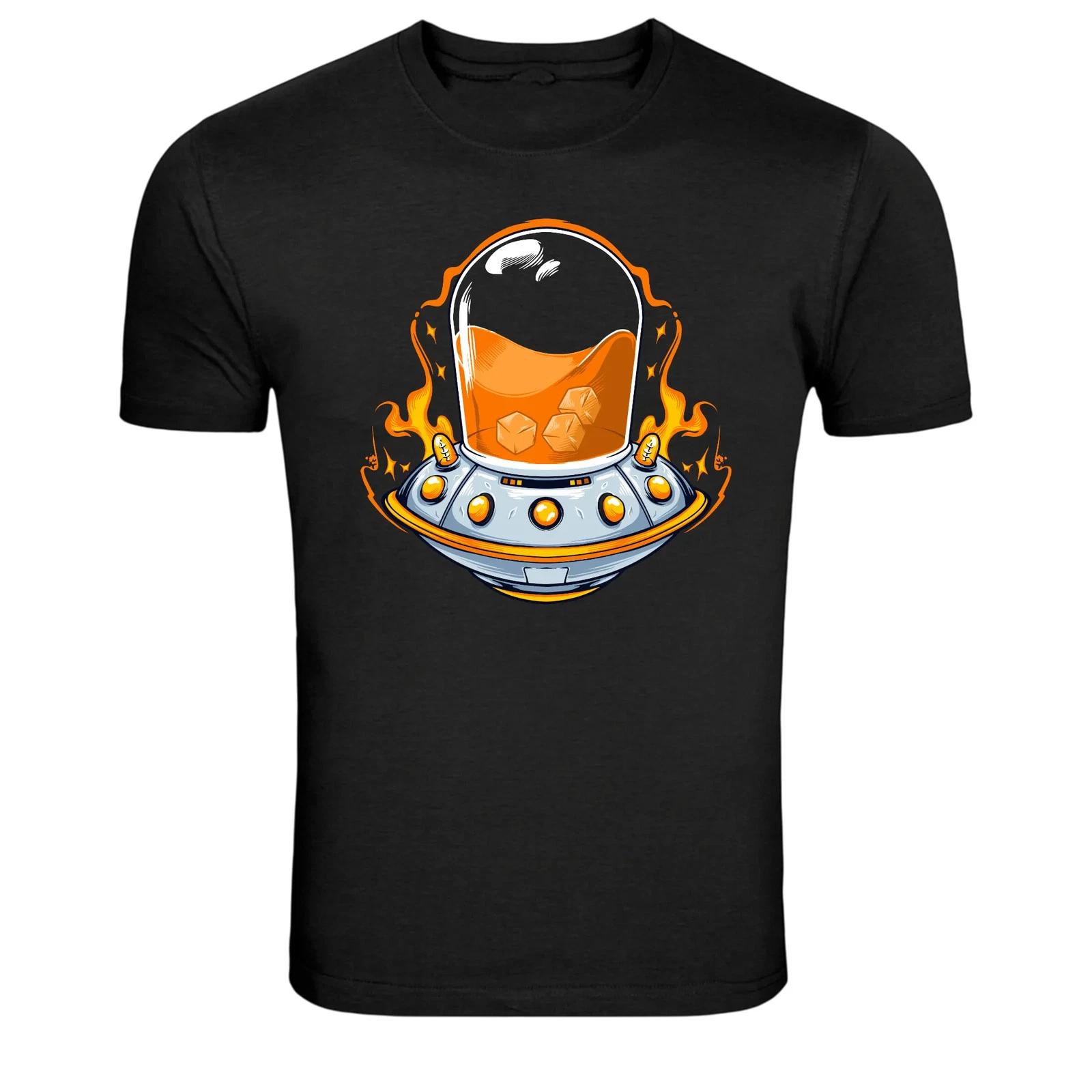 Alien UFO Cocktail Glass Funny Space Graphic T-Shirt M