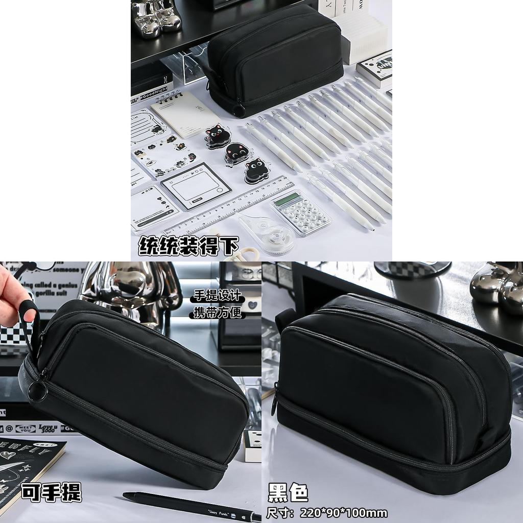 Minimalist Double Layer Fabric Pen Case With Large Capacity For Students And Office Use