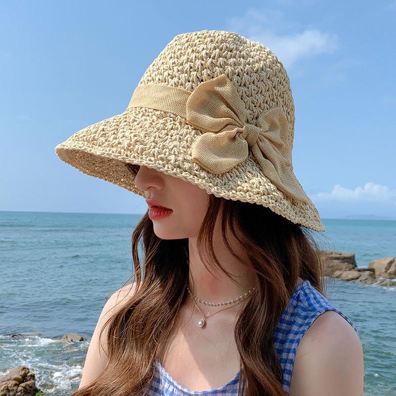 

Summer Hats For Women Bucket Hat Bow Fisherman Cap Sunshade Beach Accessories Sun Hats Ladies Sunhat 56-58cm рожевий