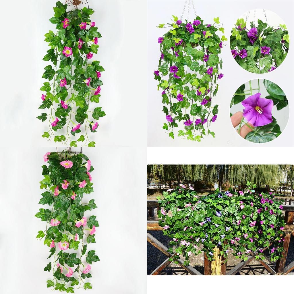 Lifelike Hanging Basket Artificial Flower Morning Glory Vine For Stunning Home Wall Decor
