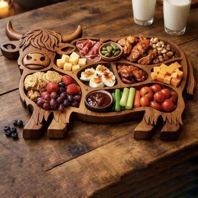 Cow Charcuterie Board Wooden Cow Food Platter Appetizer Board for Snack Fruit Meat Cheese Home Party Banquet Family Gathering