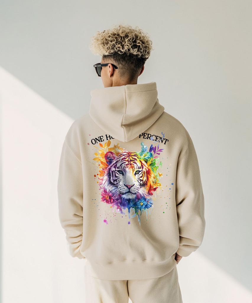 Ohpxharmonia B Colorful Tiger Fleece-Lined Hoodie