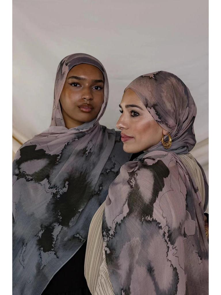 Watercolor Series Cotton Satin Printed Ethnic Headscarf Shawl for Women, 180x80CM.