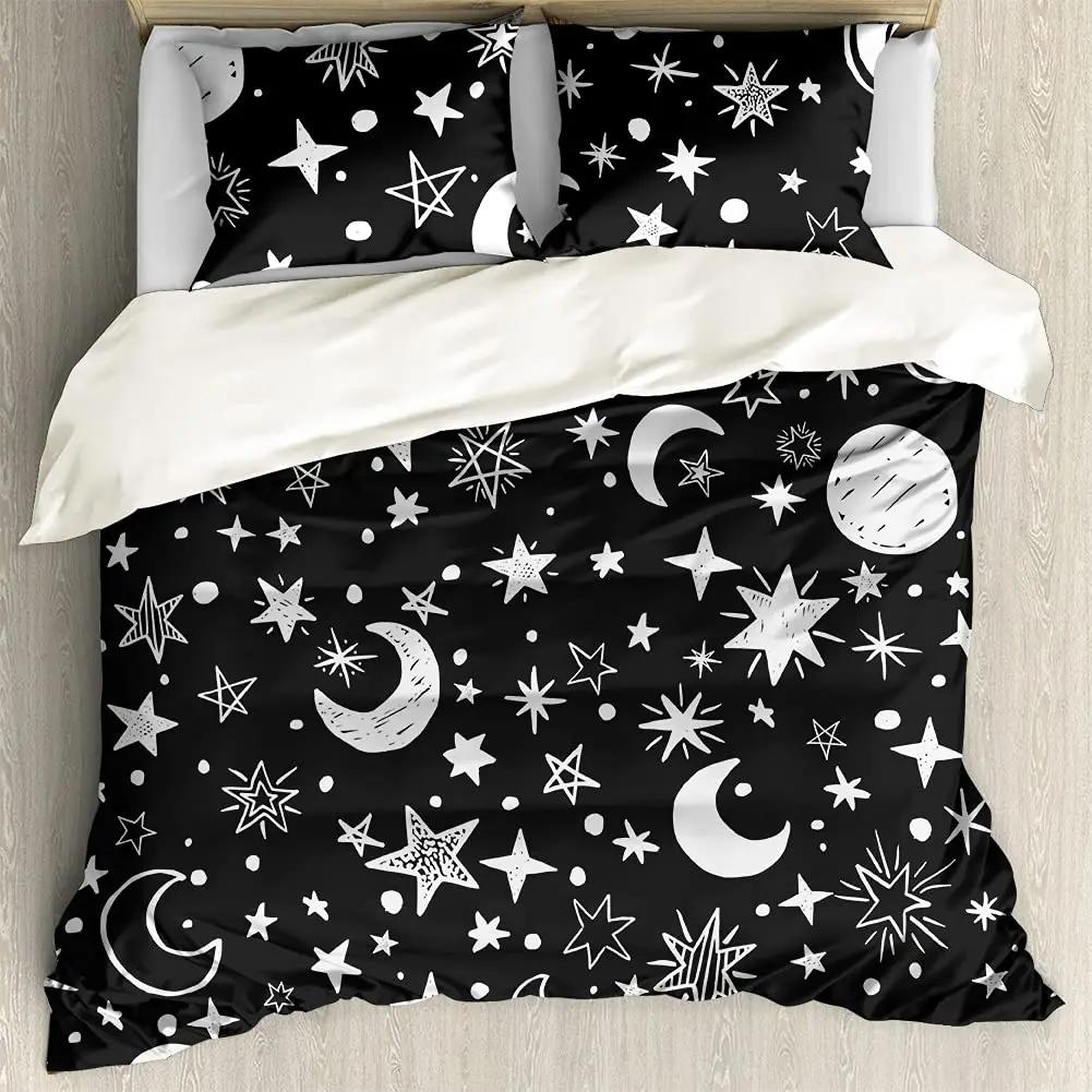 Star Single Double Twin Queen Bedding Set 2/3pcs Night Sky Polyester Bed Cover Kid Duvet Cover Set Dark Blue Galaxy Bedclothes