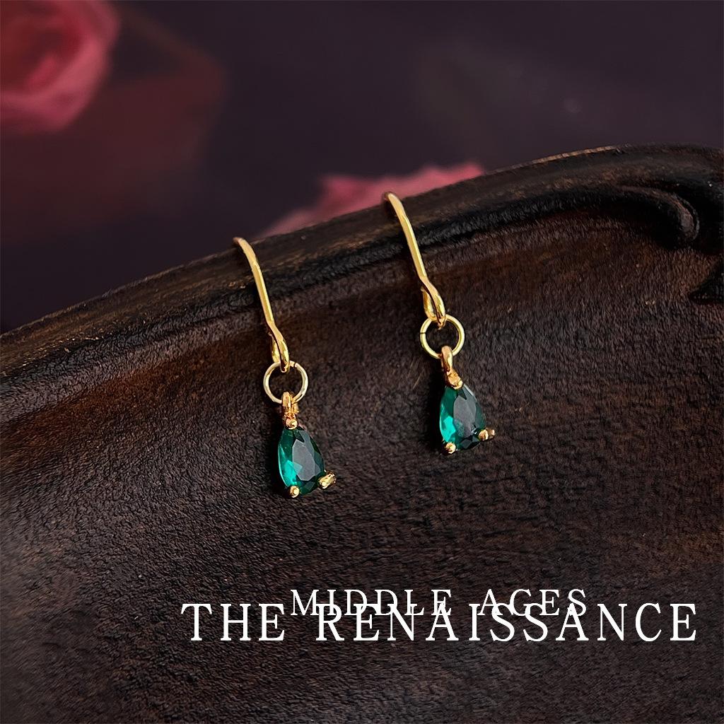 Французские ретро серьги-капли с изумрудным цирконом, серьги легкой роскоши, придворный темперамент