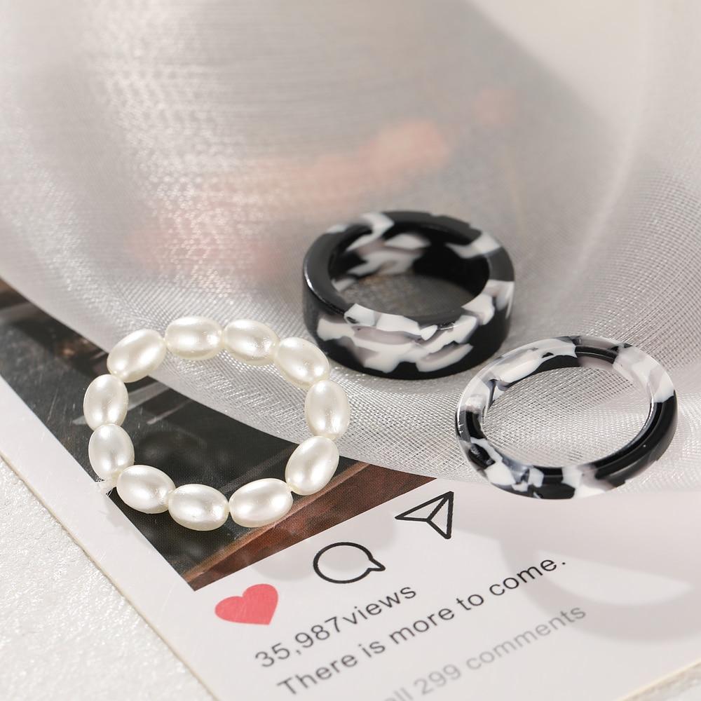 iF ME 3 Stück Retro-Yin-Yang-Perlenringe, natürliche Süßwasser-geometrische Ringe für Frauen, kontinuierlicher Kreis, minimalistischer Ring