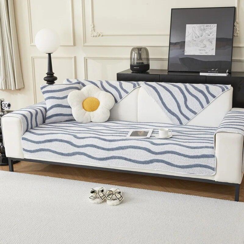 

Плюшевый чехол для дивана, приятный для кожи, зимний минималистичный стиль, тканевый чехол с волнистым рисунком, нескользящий чехол для дивана с защитой от кошачьих царапин