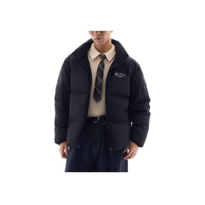 Jaqueta Puffer Casual Masculina Resistente à Água Gola Alta Manga Longa com Letra Retro Preto Básico 152448907-4