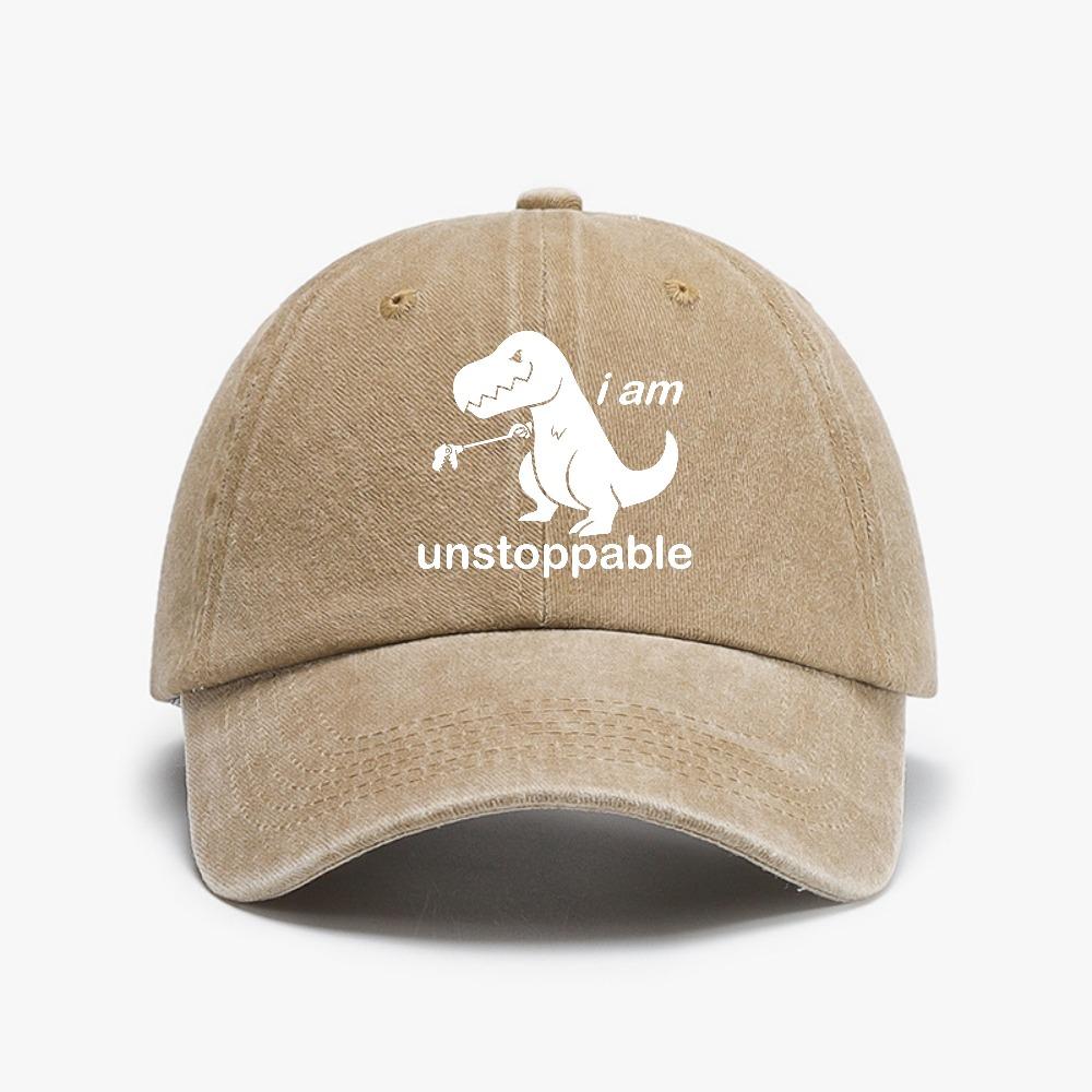 I Am Unstoppabie dinosaur Retro Outdoor Washed denim baseball cap Sun Protection Casual and Versatile Hat