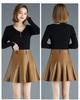 2022 High-Waisted A-line PU Faux Leather Pleated Skirt - Autumn/Winter Women's Stylish Short Umbrella Skirt