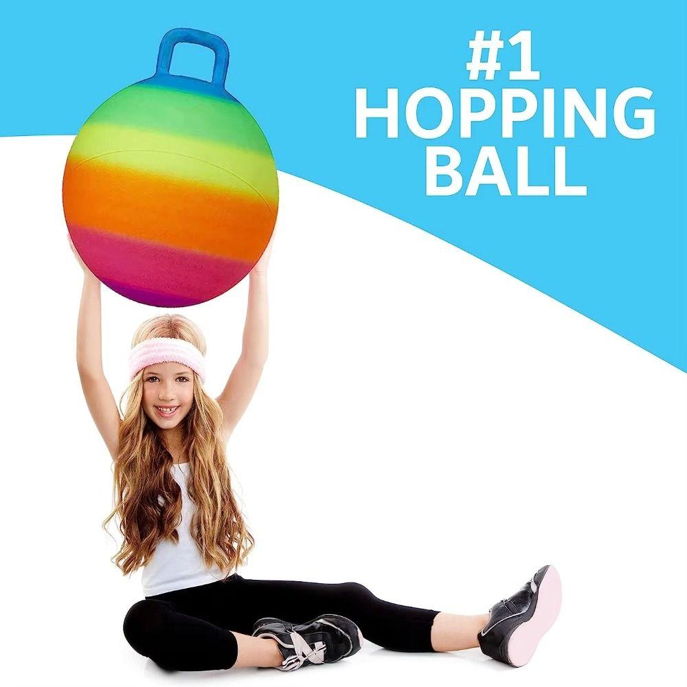 With Handle Sports Hopping Ball Rainbow Jumping Ball Colorful Kids Bouncy Ball  Children