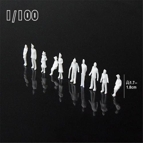 Unpainted Plastic Figure Models - 1/100-1/75 Scale Architectural Models, Solid Colors, Decorative Human Figures for Scenery Modeling (100 Sheets, 1:10