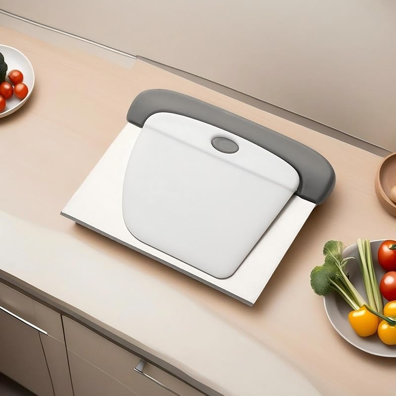 Kitchen Scraper - 2-in-1 Stainless Steel Bench Scraper & Dough Cutter, Dough Scraper for Kitchen Baking, Baking Tool for Flour, Fruits, Pizza with