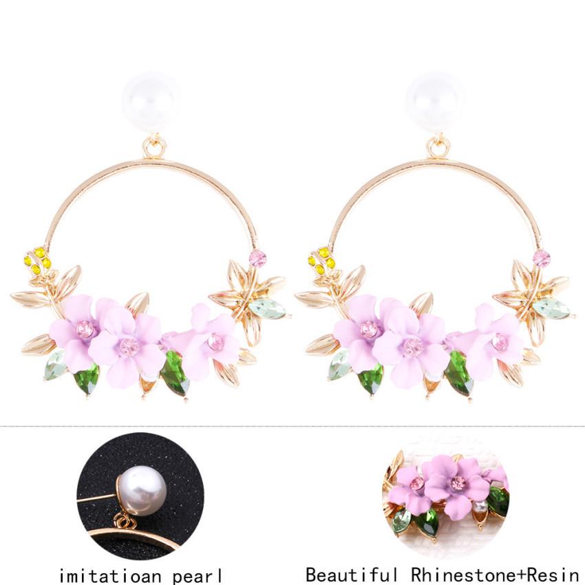 Set Auger Flowers Stud Earrings Joker Color Resin Alloy with Pearls Women Earrings