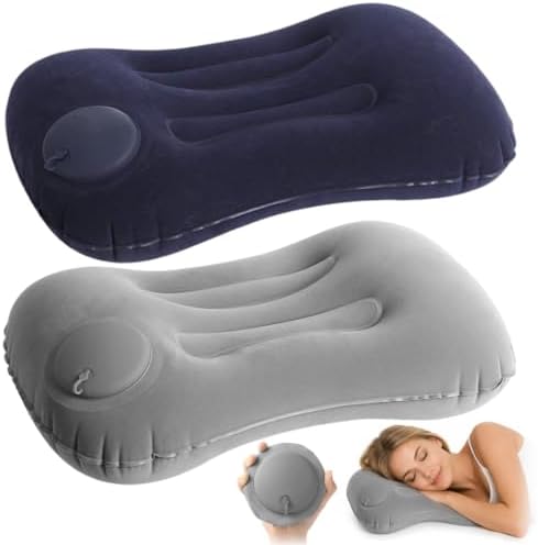 UWJOWP Inflatable Neck Pillow 2-Pack Travel Pillow for Airplane Train Camping Gray+Navy 34x22cm