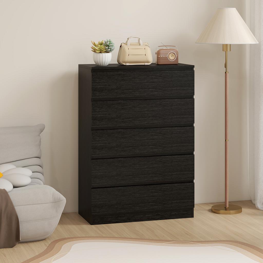 Chest Of Drawers 5 Drawer Dresser Modern Storage Cabinet With 5 Drawers For Bedroom Living Room Black